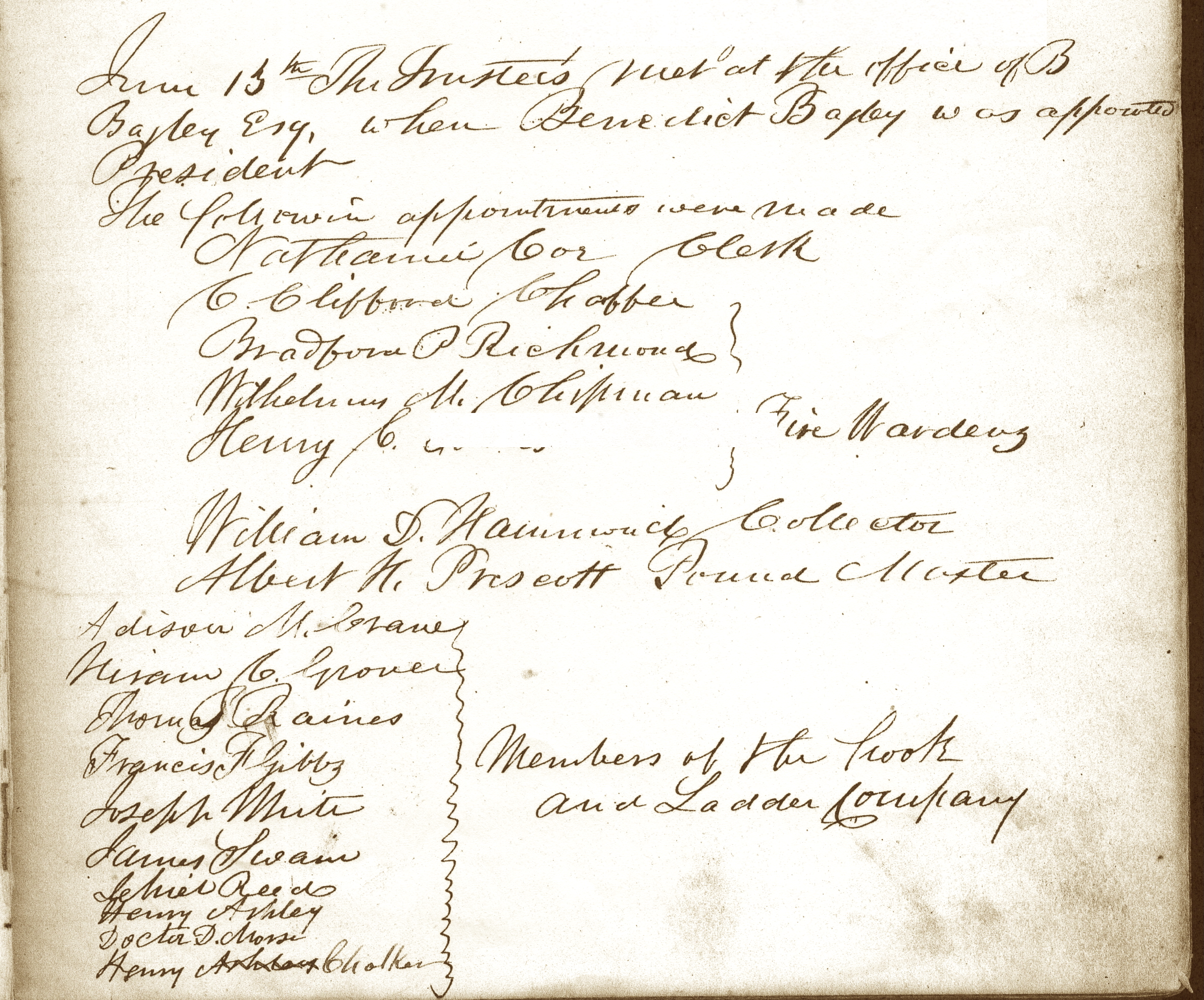 Village of Nunda minute book: second organizational meeting, June 15 1839, page 1